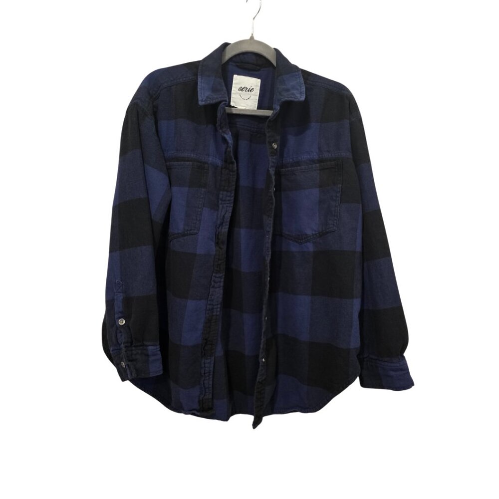 Aerie Anytime Fave Flannel Shirt - Size Medium - Color Navy - Picture 4 of 6
